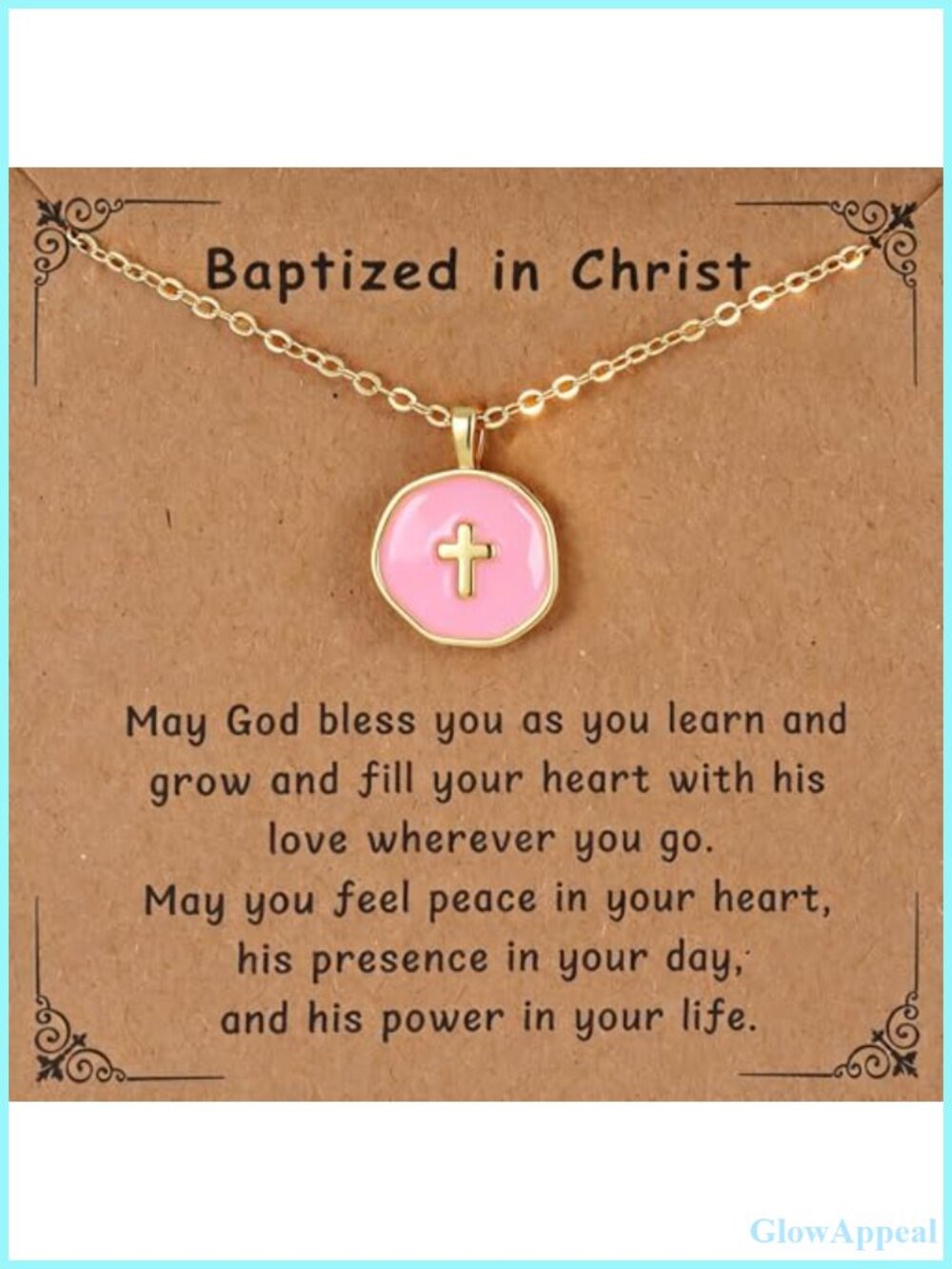 15k Gold Plated Cross Necklace Pendant Baptism First Communion Gift